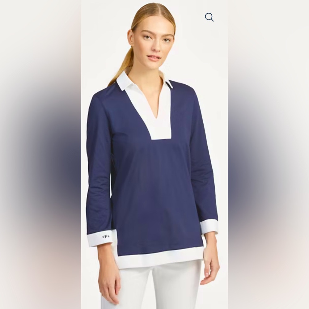 Polo Ralph Lauren Golf Jersey Tunic Top Navy Blue White V-Neck Small Classic Fit